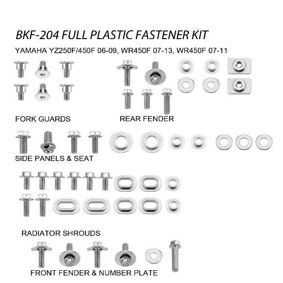 Accel Hardware & Fasteners — Yamaha WRF250, Yamaha WRF450, Yamaha YZF250 +1 more